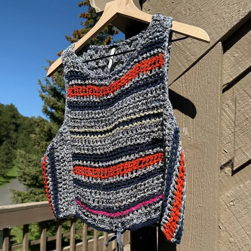 Free People Step Outside Striped Crochet Tank